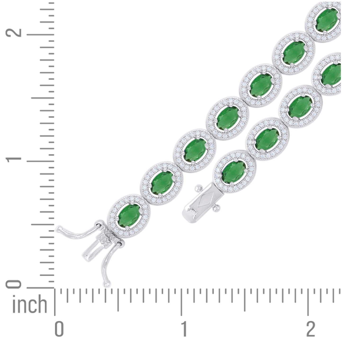 Sterling Silver Womens Green White Oval Round Cubic-Zirconia Oval Fashion Link Bracelet 7