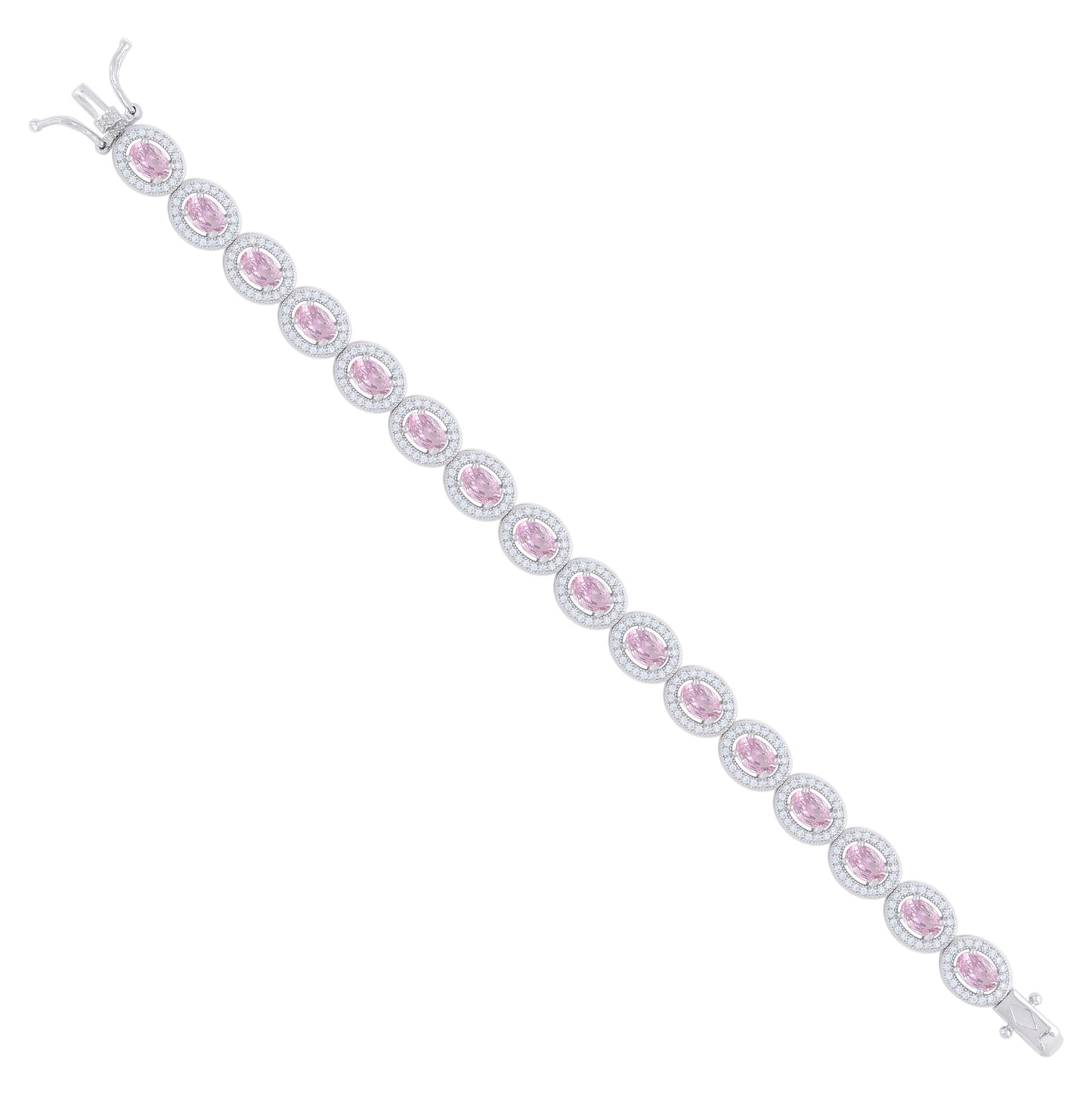 Sterling Silver Womens Light Pink White Oval Round Cubic-Zirconia Oval Fashion Link Bracelet 7