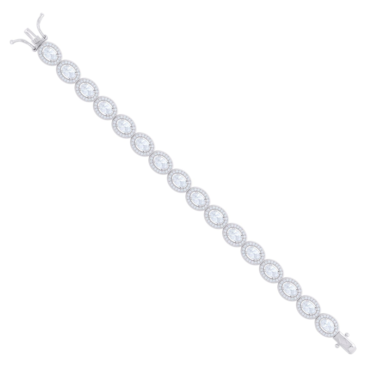 Sterling Silver Womens Oval Round Cubic-Zirconia Oval Fashion Link Bracelet 7