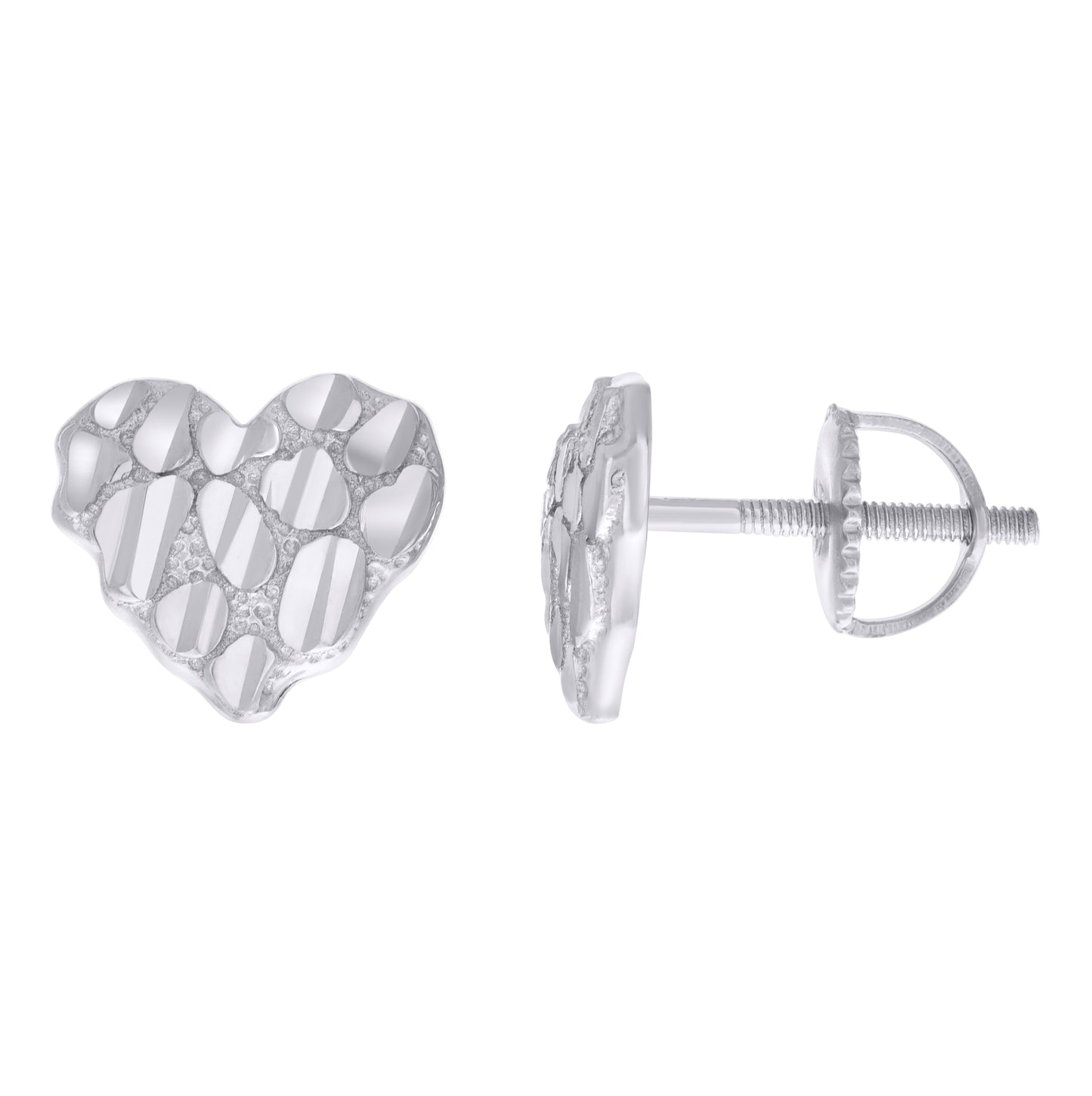 Sterling Silver Womens Nugget Heart Stud Earrings