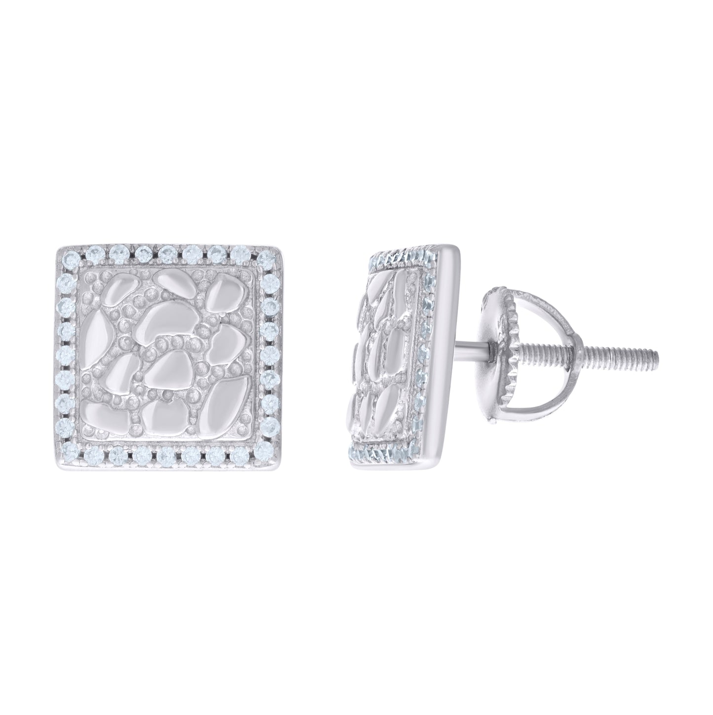 Sterling Silver Womens Cubic-Zirconia Nugget Square Stud Earrings