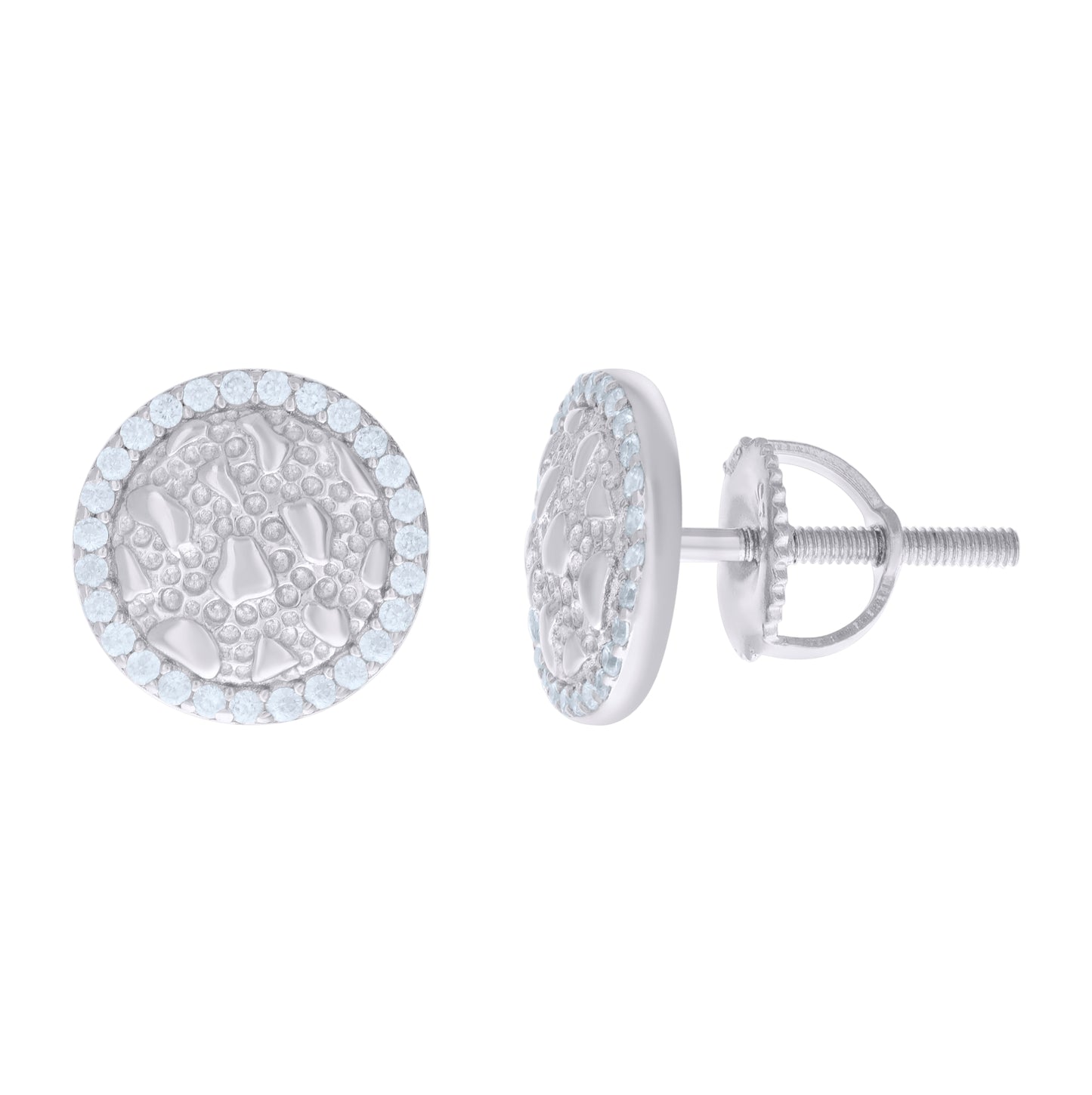 Sterling Silver Womens Cubic-Zirconia Nugget Round Stud Earrings