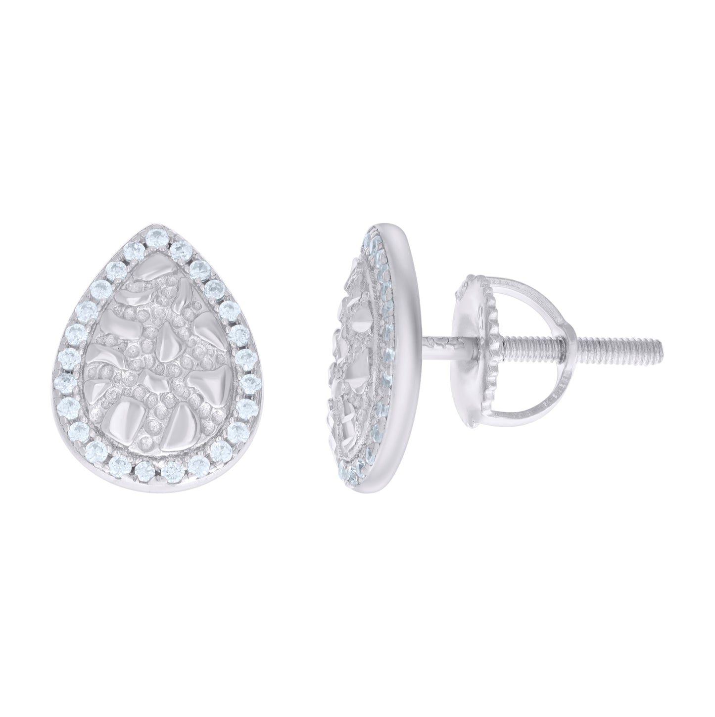 Sterling Silver Womens Cubic-Zirconia Nugget Teardrop Stud Earrings
