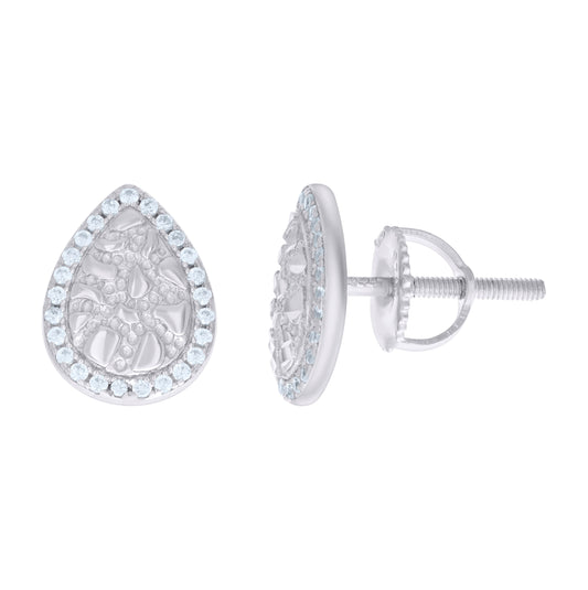 Sterling Silver Womens Cubic-Zirconia Nugget Teardrop Stud Earrings