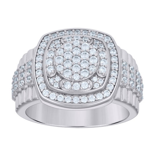 Sterling Silver Or Yellow-tone Mens Cubic-Zirconia Square Head Fashion Bridal Anniversary Wedding Engagement Band Ring