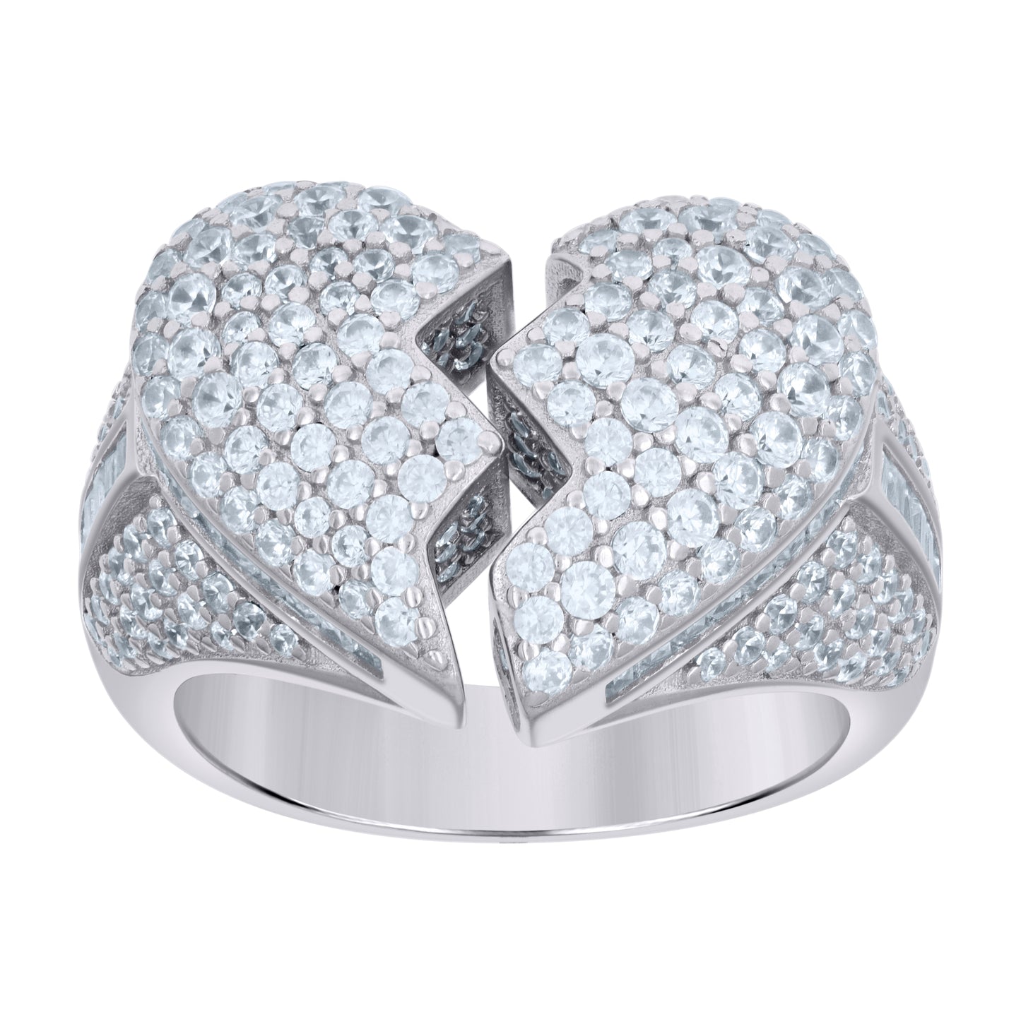 Sterling Silver Mens Cubic-Zirconia Broken Heart Ring