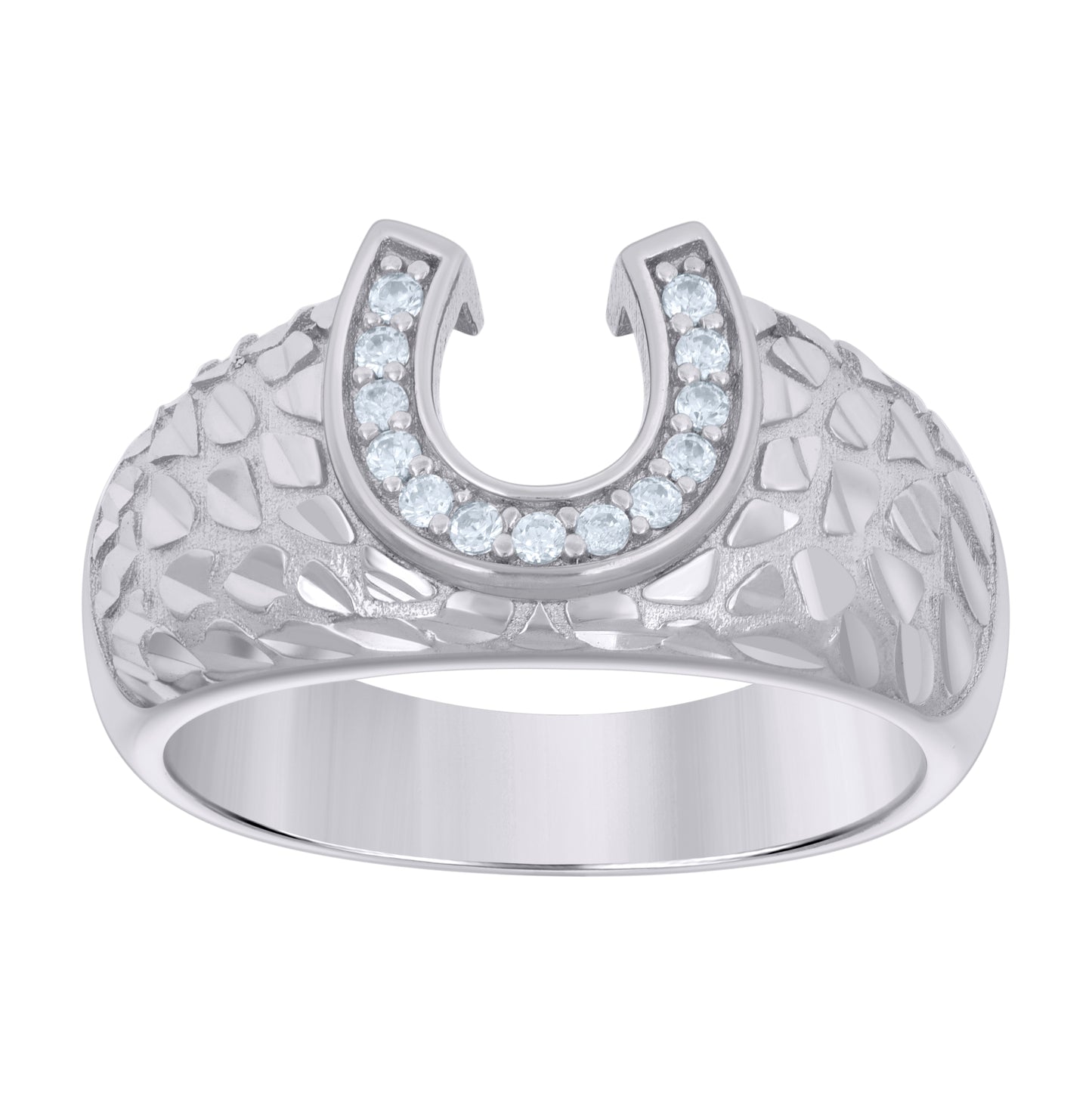 Sterling Silver Mens Cubic-Zirconia Horse Shoe Good Luck Ring