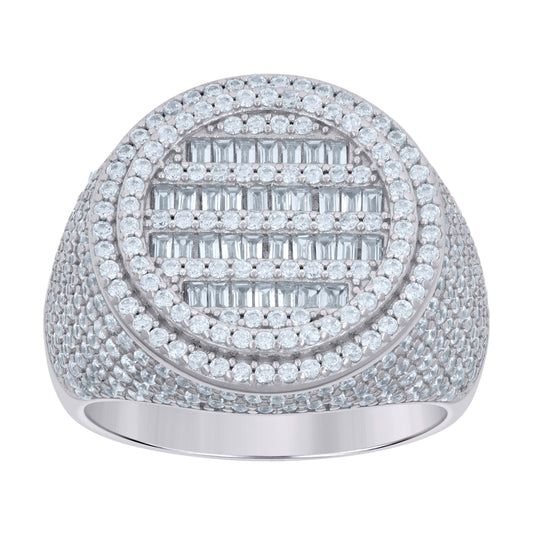 Sterling Silver Or Yellow-tone Mens Baguette Round Cubic-Zirconia Fashion Bridal Anniversary Wedding Engagement Band Ring