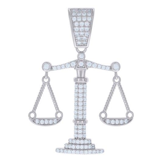 Sterling Silver Mens Cubic-Zirconia Scales of Justice Symbols Charm Pendant