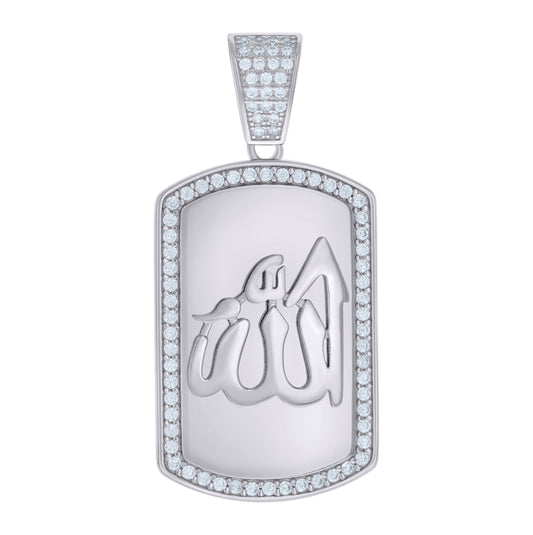 Sterling Silver Mens Cubic-Zirconia ALLAH Symbol Religious Charm Pendant