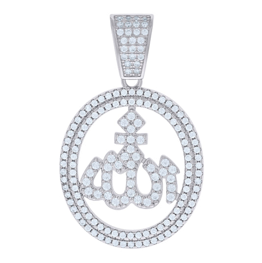 Sterling Silver Mens Cubic-Zirconia ALLAH Symbol Religious Charm Pendant