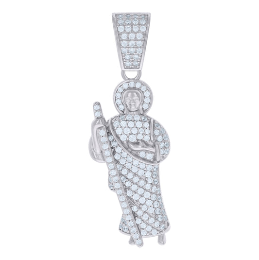 Sterling Silver Mens Cubic-Zirconia St. Jude Saints Religious Charm Pendant