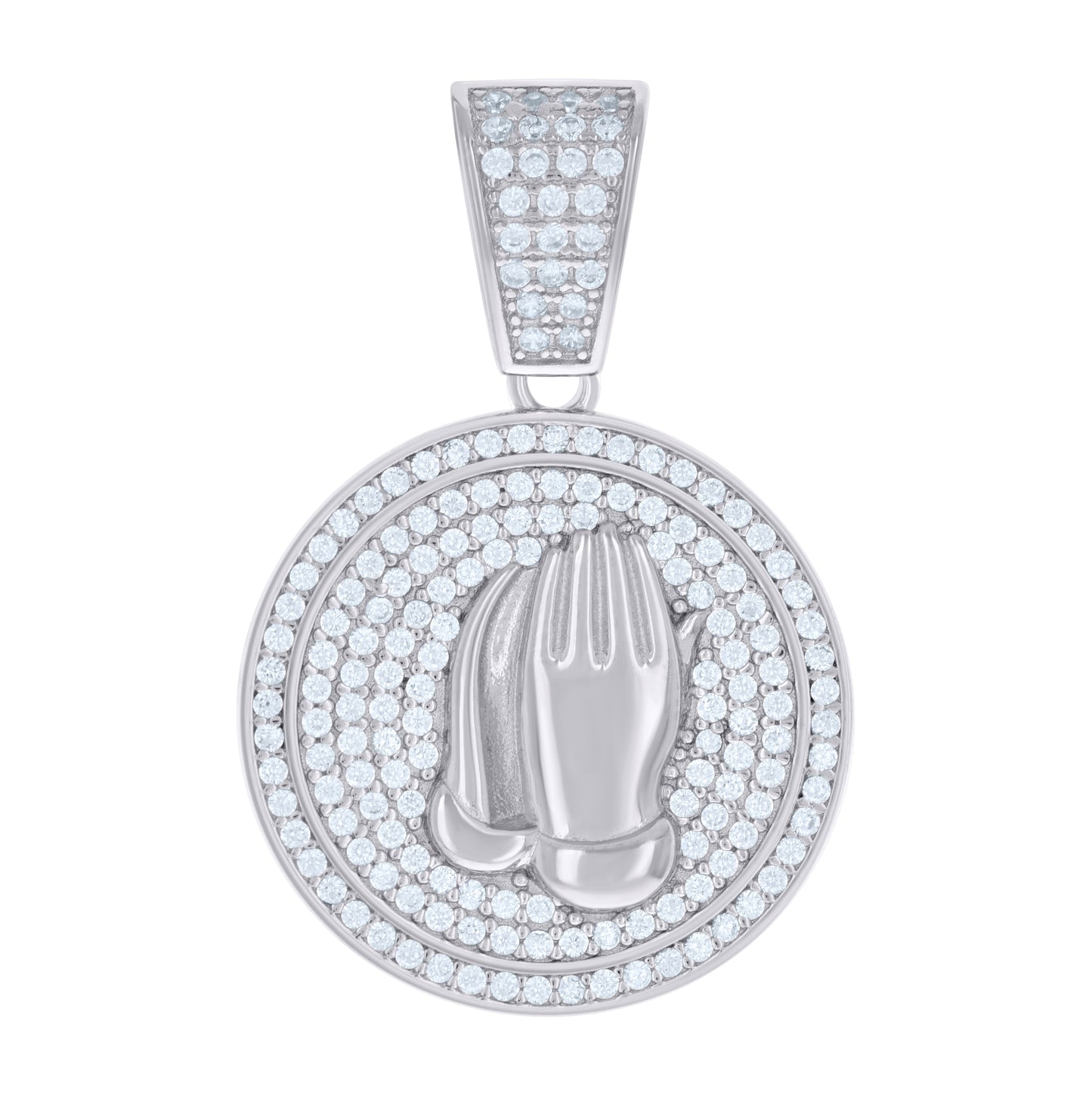 Sterling Silver Mens Cubic-Zirconia Praying Hands Symbol Religious Charm Pendant
