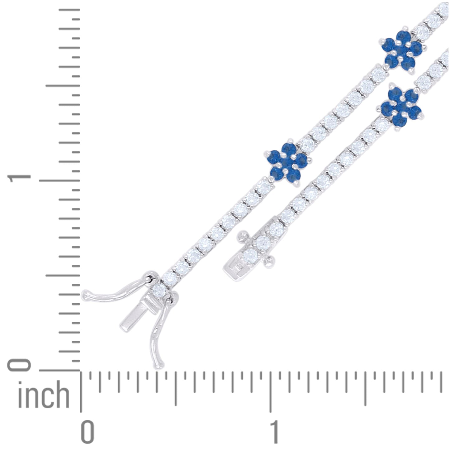 Sterling Silver Womens Blue White Cubic-Zirconia Flower Fashion Link Bracelet 7