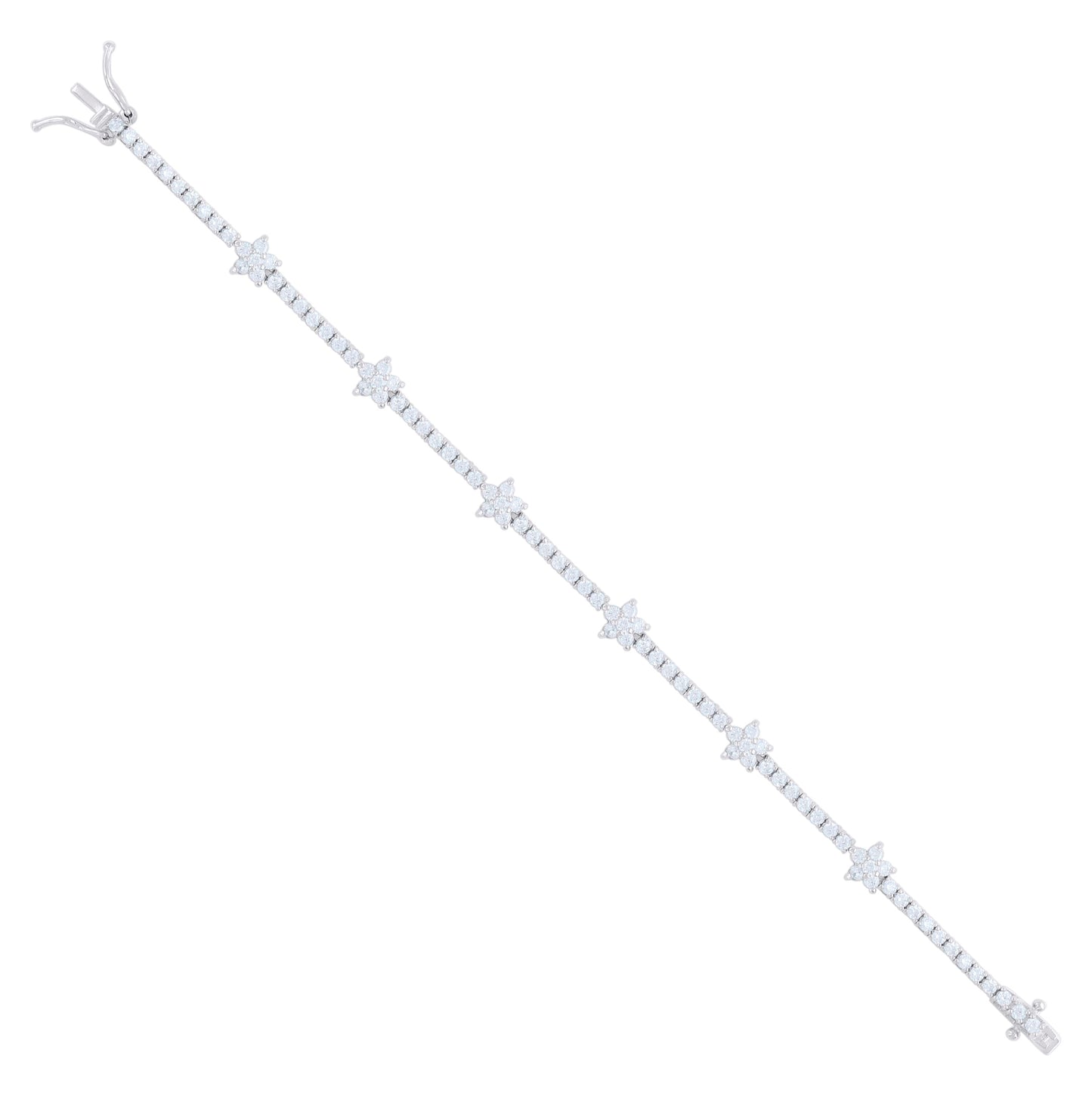 Sterling Silver Womens Cubic-Zirconia Flower Fashion Link Bracelet 7
