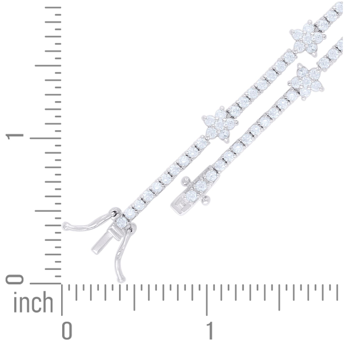 Sterling Silver Womens Cubic-Zirconia Flower Fashion Link Bracelet 7