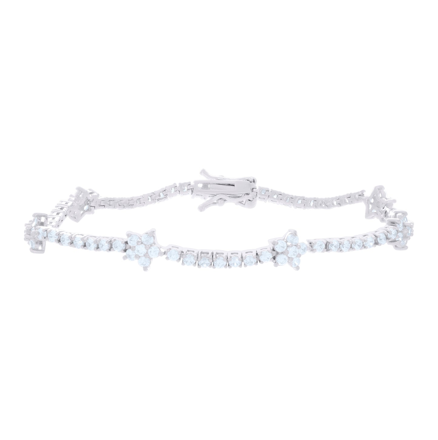 Sterling Silver Womens Cubic-Zirconia Flower Fashion Link Bracelet 7