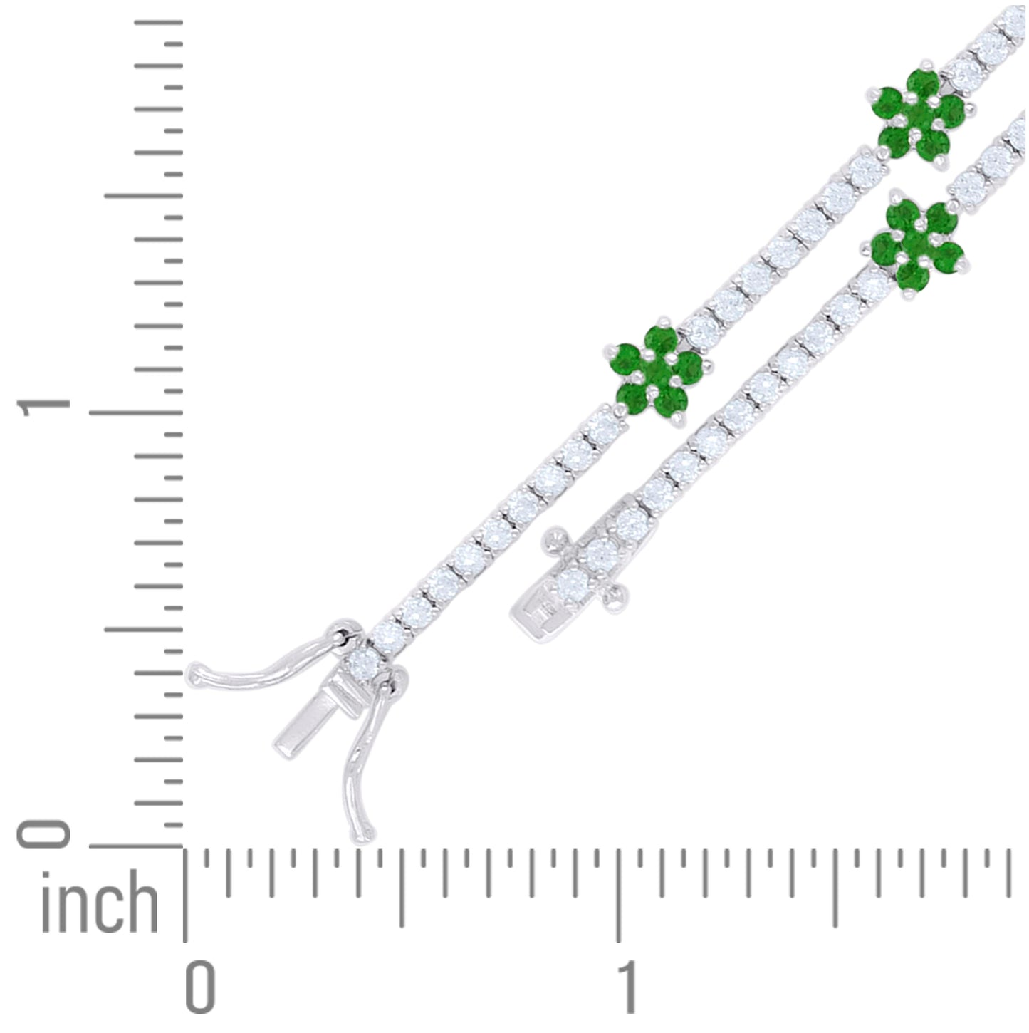 Sterling Silver Womens Green White Cubic-Zirconia Flower Fashion Link Bracelet 7.25