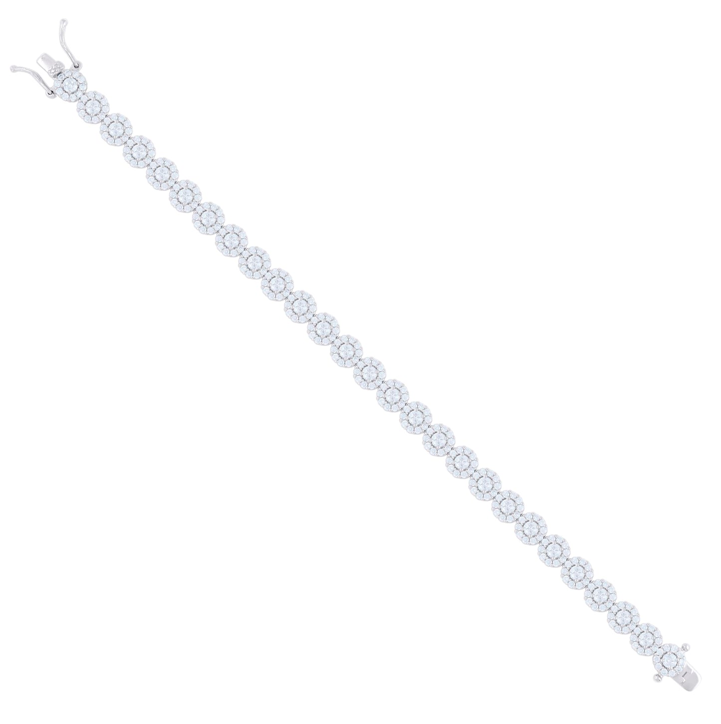 Sterling Silver Womens Cubic-Zirconia Flower Fashion Link Bracelet 7.25