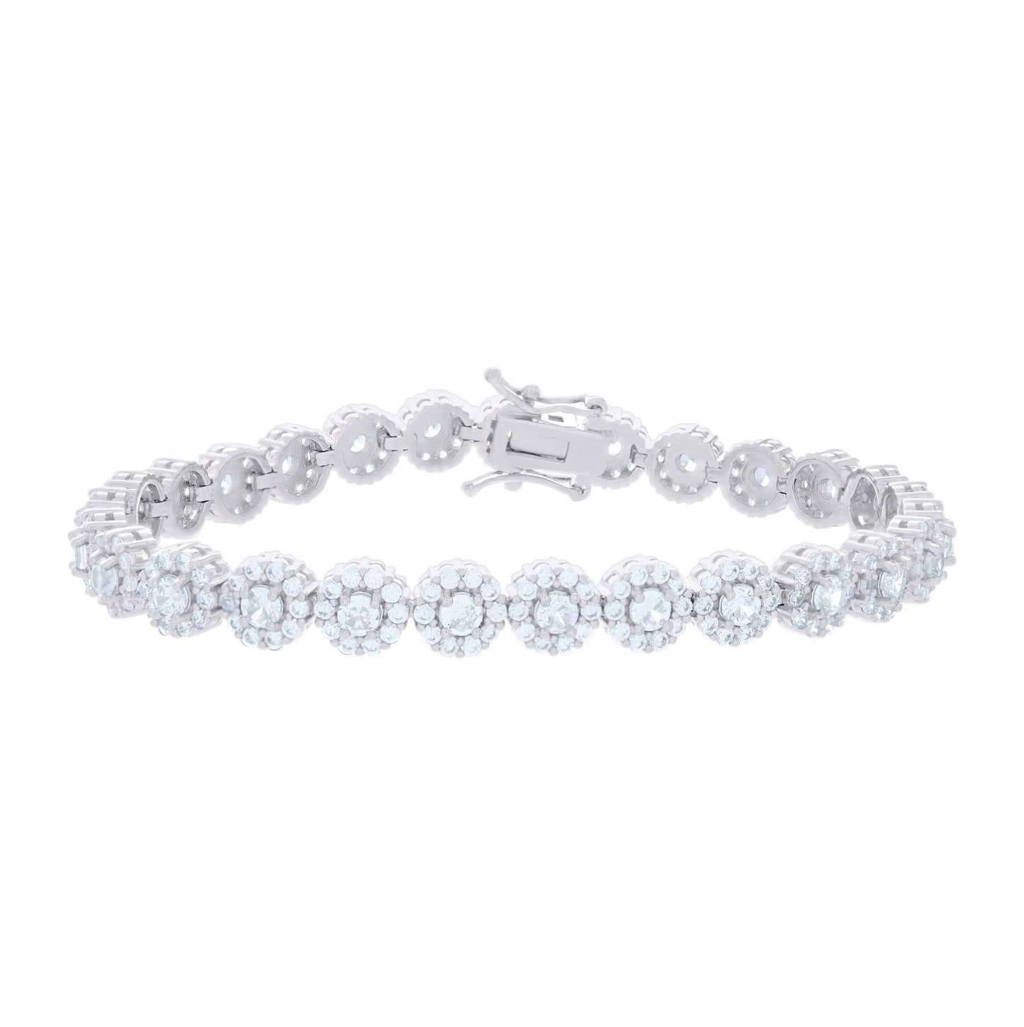 Sterling Silver Womens Cubic-Zirconia Flower Fashion Link Bracelet 7.25