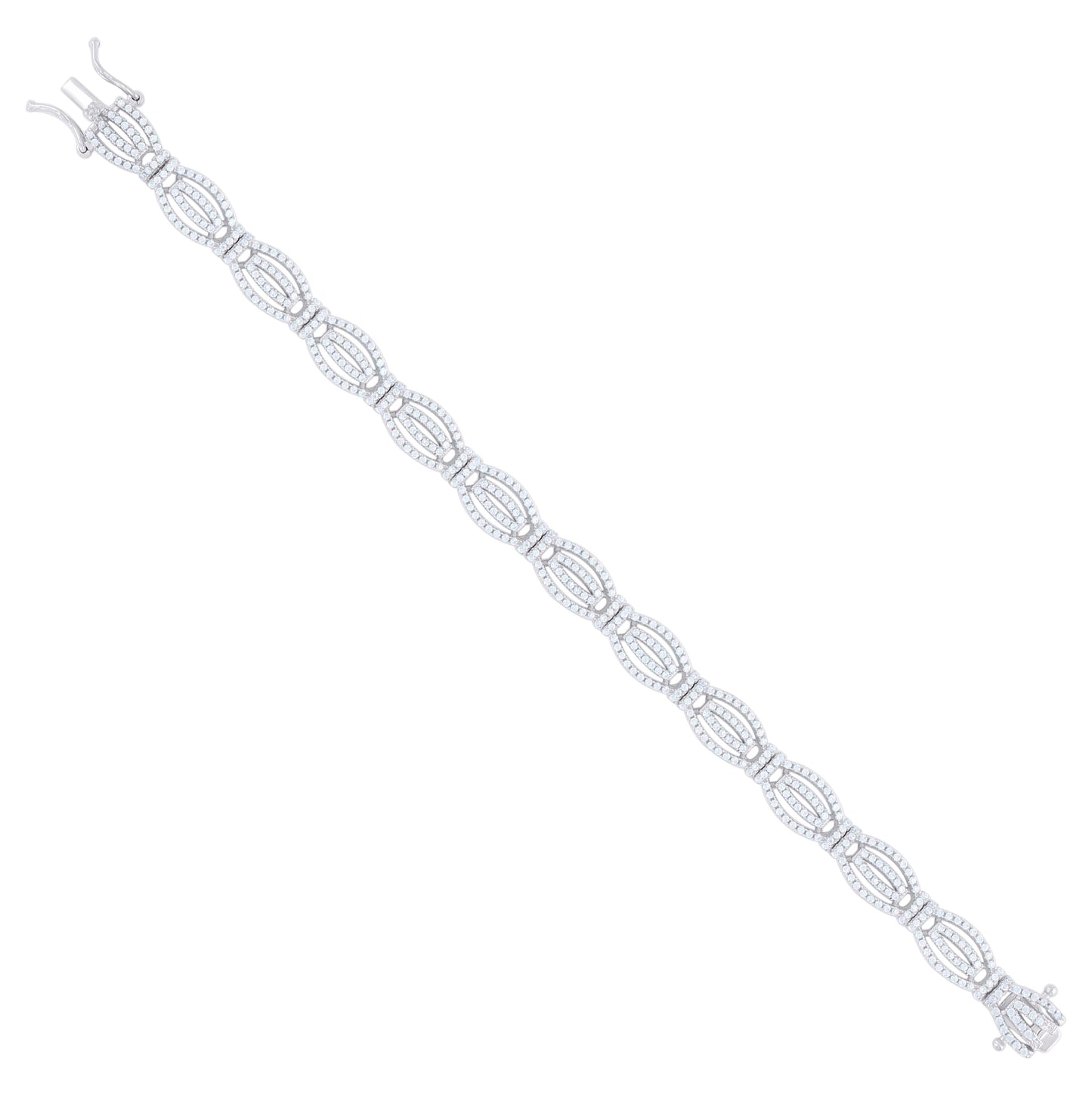 Sterling Silver Womens Cubic-Zirconia Fashion Link Bracelet 7