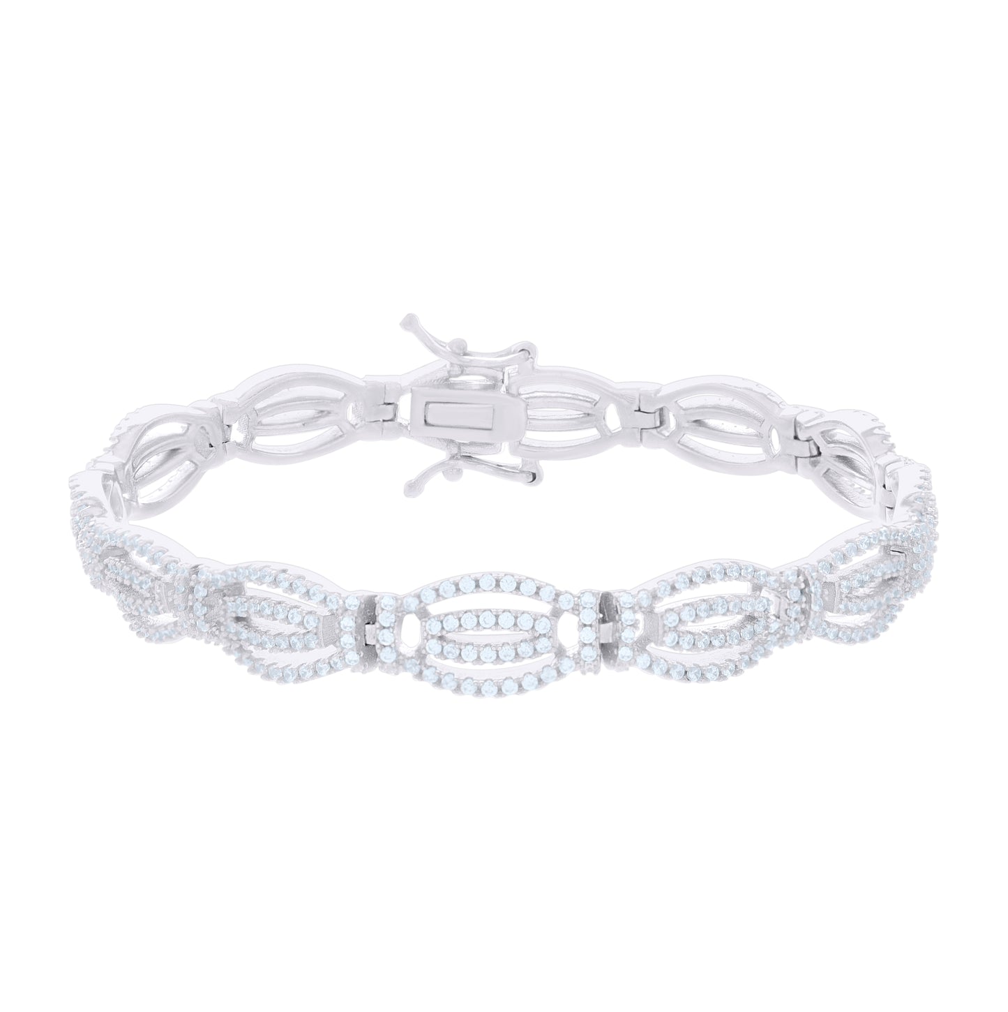 Sterling Silver Womens Cubic-Zirconia Fashion Link Bracelet 7