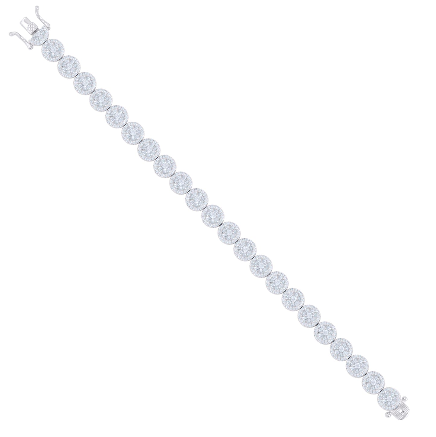 Sterling Silver Womens Baguette Round Cubic-Zirconia Fashion Link Bracelet 7