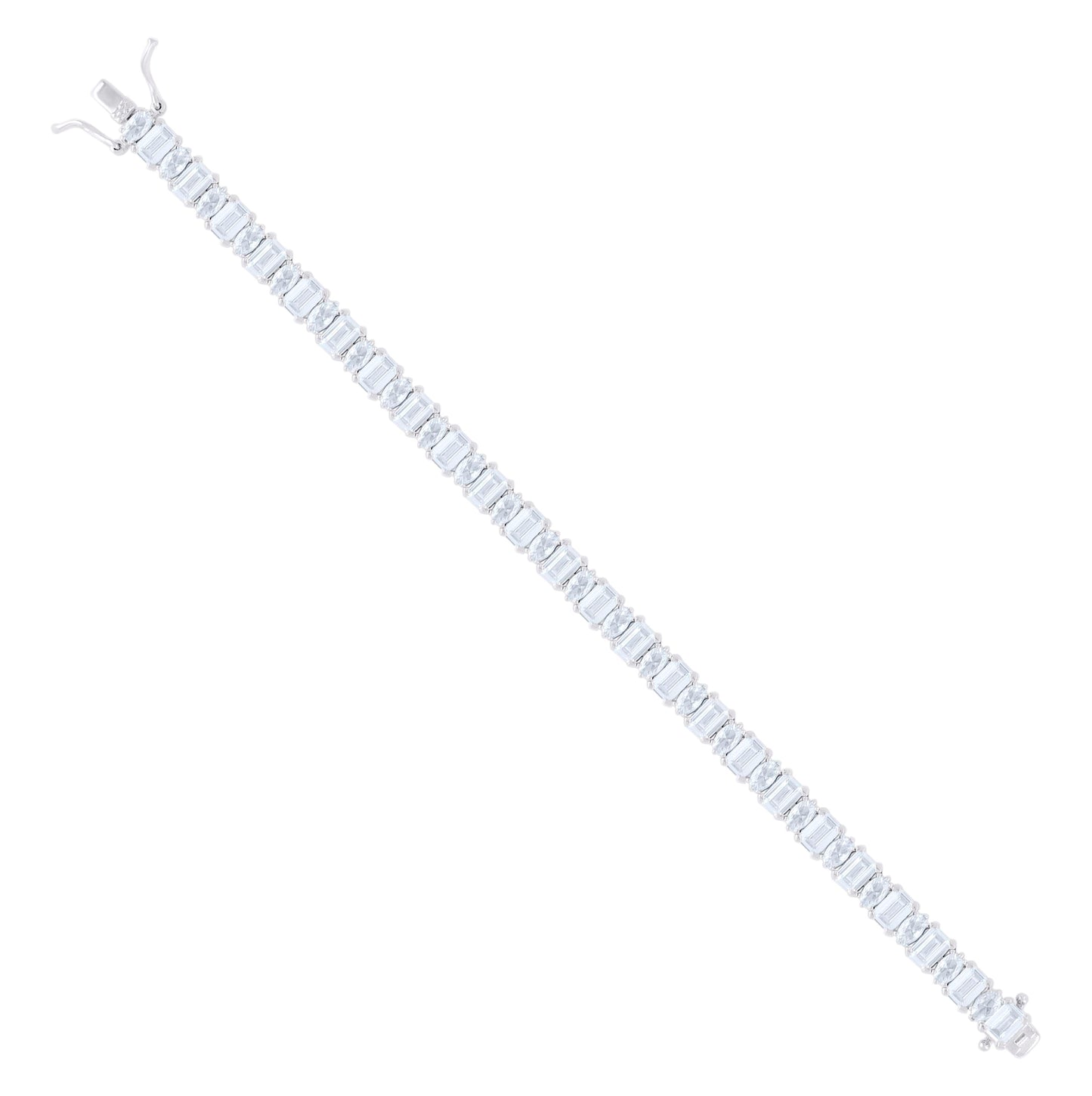 Sterling Silver Womens Baguette Marquise Cubic-Zirconia Fashion Link Bracelet 7.25