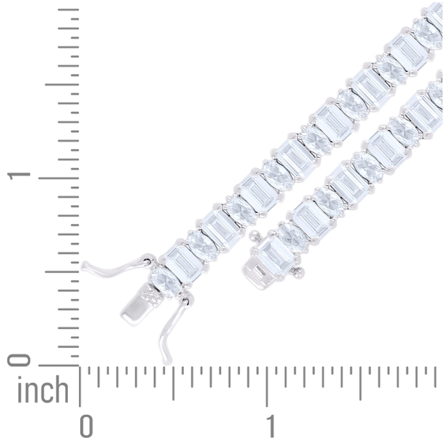 Sterling Silver Womens Baguette Marquise Cubic-Zirconia Fashion Link Bracelet 7.25