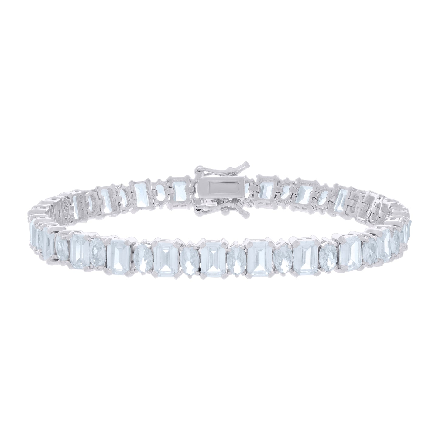 Sterling Silver Womens Baguette Marquise Cubic-Zirconia Fashion Link Bracelet 7.25