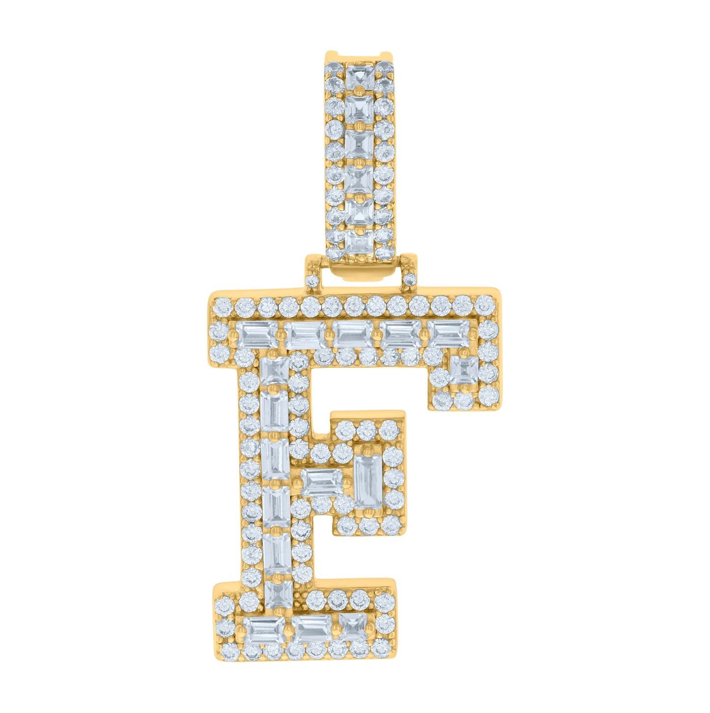 Sterling Silver Yellow-tone Unisex Cubic-Zirconia Initial Alphabet Charm Pendant
