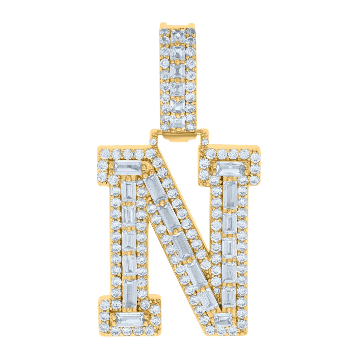 Sterling Silver Yellow-tone Unisex Cubic-Zirconia Initial Alphabet Charm Pendant