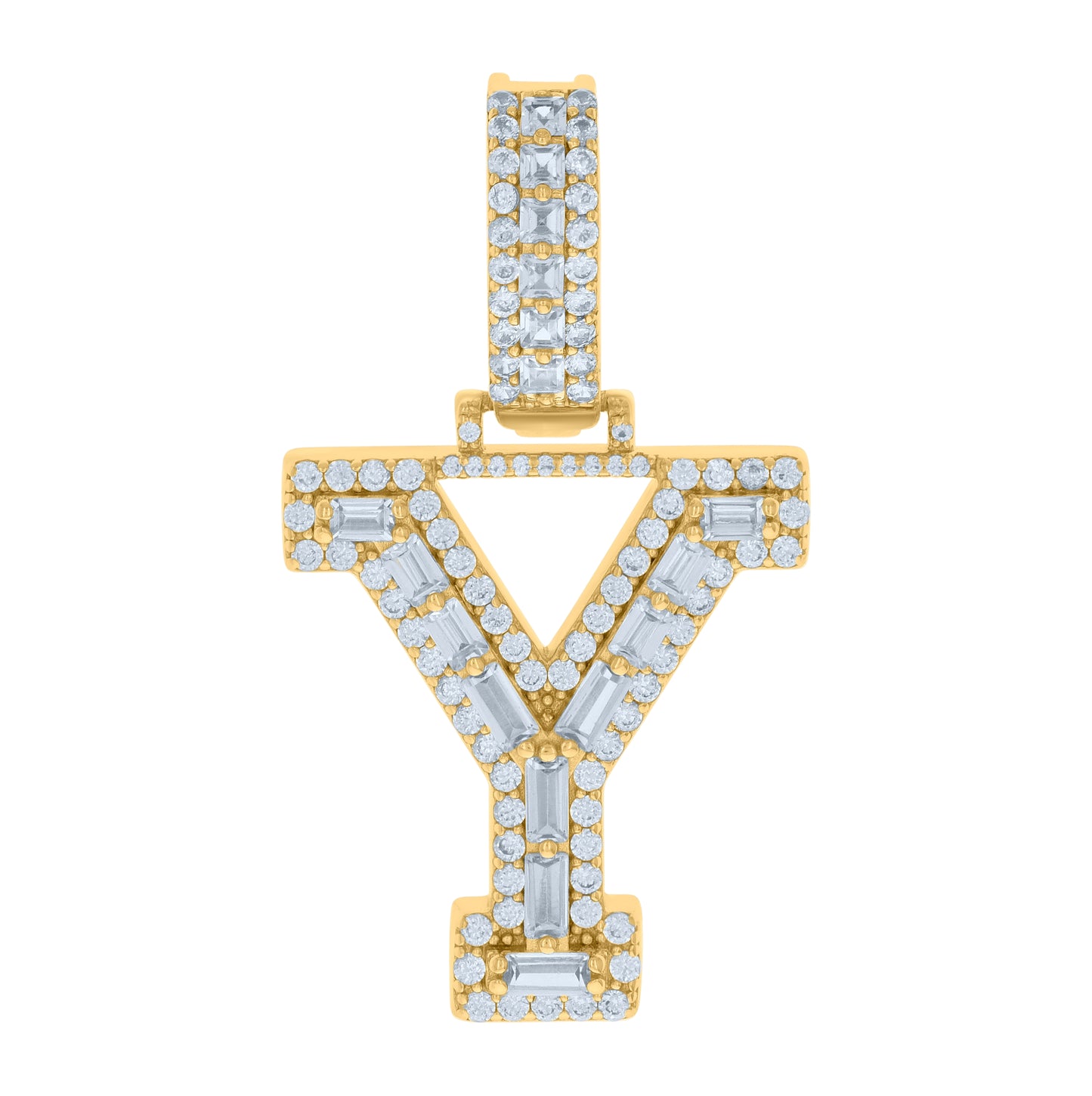 Sterling Silver Yellow-tone Unisex Cubic-Zirconia Initial Alphabet Charm Pendant