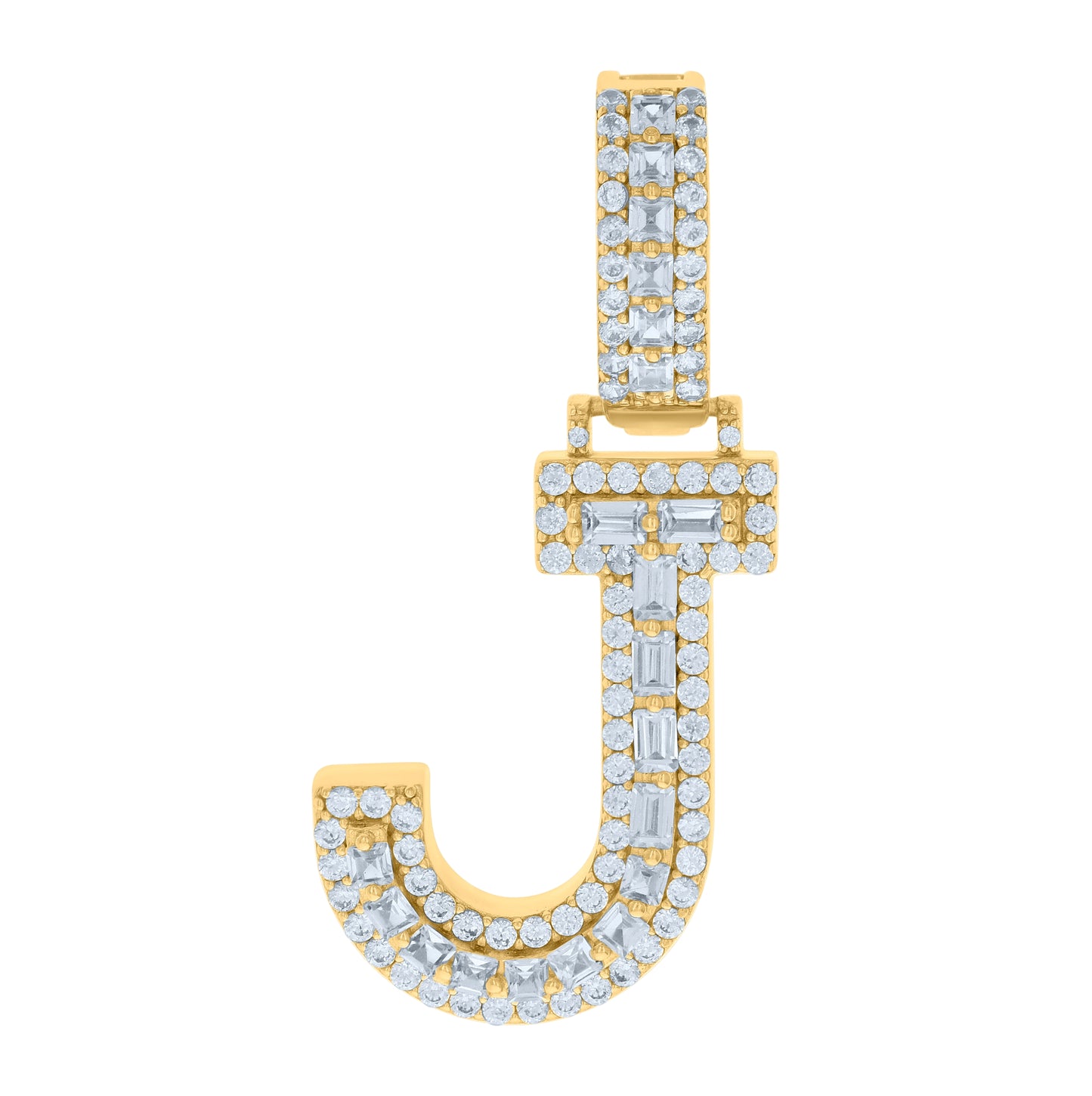 Sterling Silver Yellow-tone Unisex Cubic-Zirconia Initial Alphabet Charm Pendant