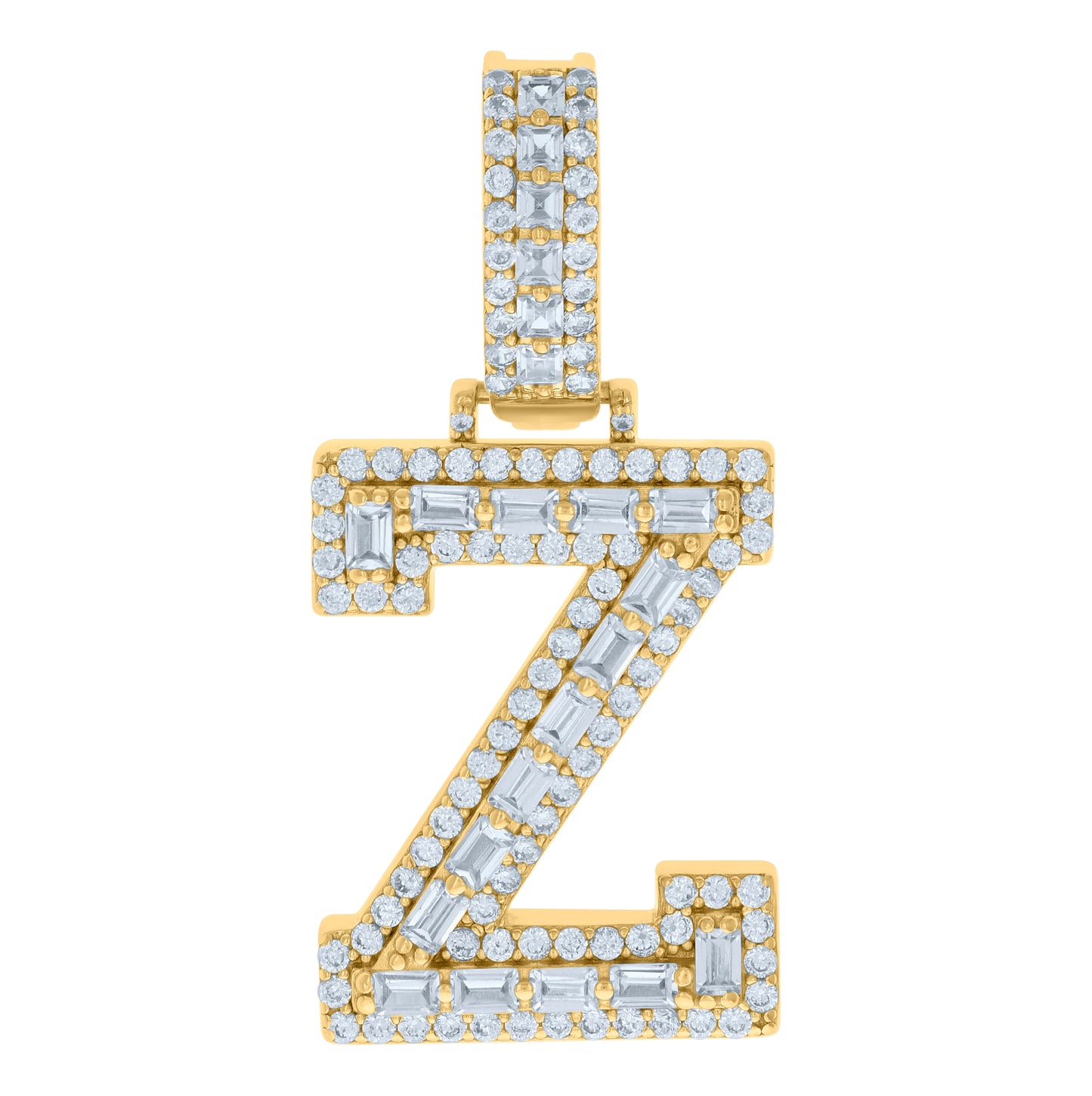 Sterling Silver Yellow-tone Unisex Cubic-Zirconia Initial Alphabet Charm Pendant