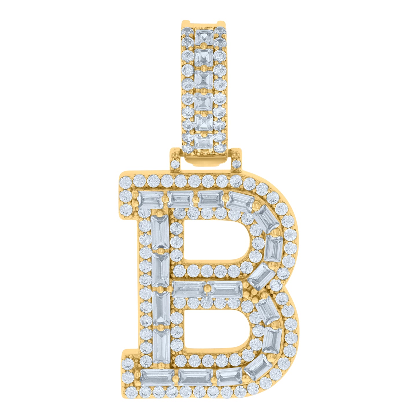Sterling Silver Yellow-tone Unisex Cubic-Zirconia Initial Alphabet Charm Pendant
