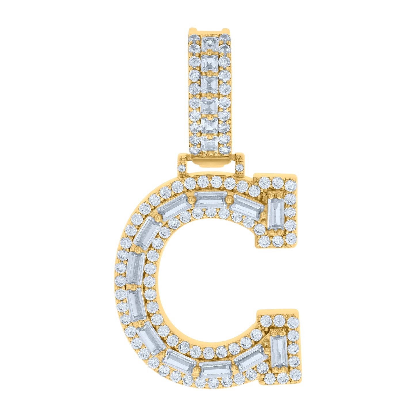 Sterling Silver Yellow-tone Unisex Cubic-Zirconia Initial Alphabet Charm Pendant