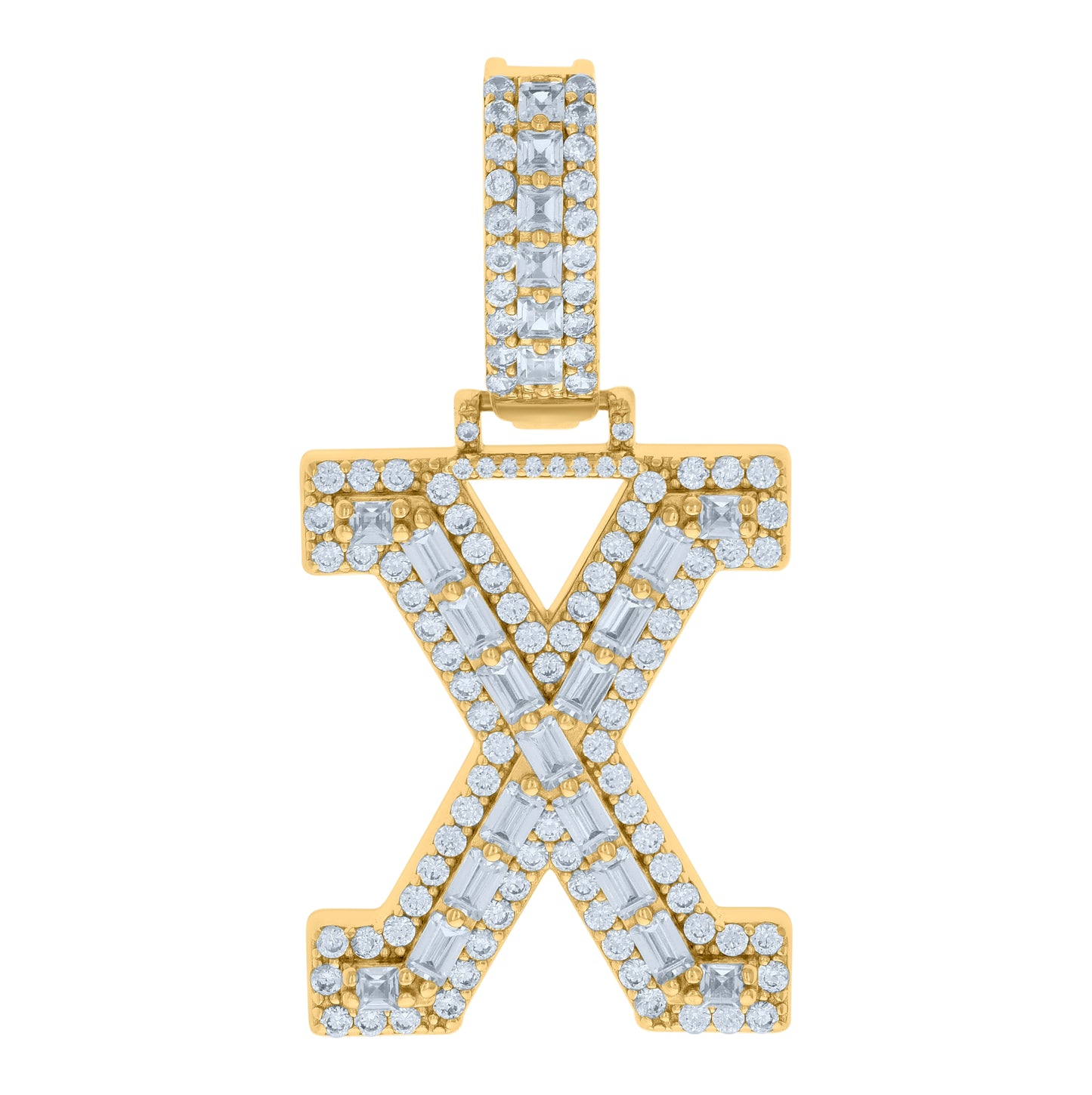 Sterling Silver Yellow-tone Unisex Cubic-Zirconia Initial Alphabet Charm Pendant