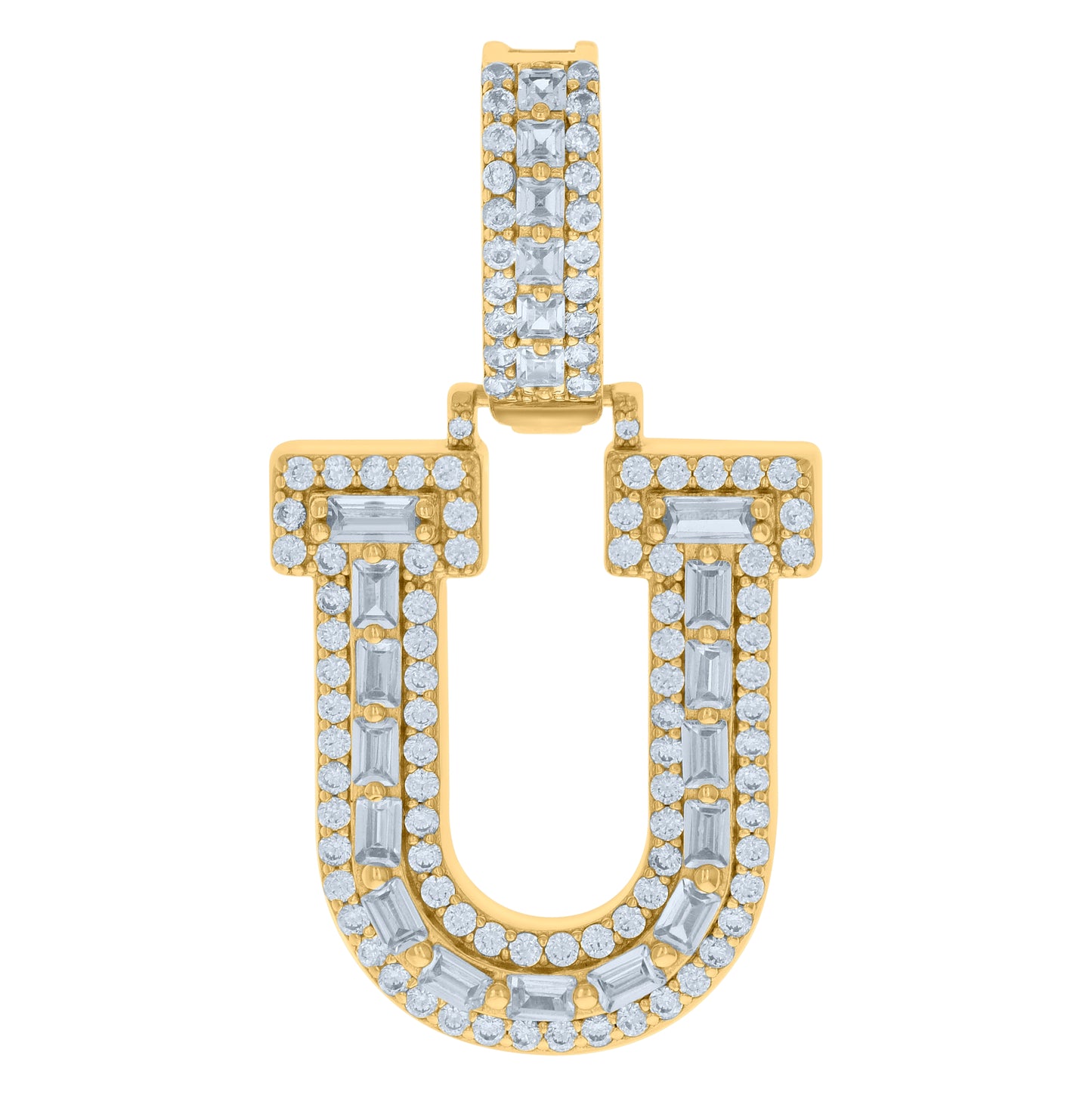 Sterling Silver Yellow-tone Unisex Cubic-Zirconia Initial Alphabet Charm Pendant