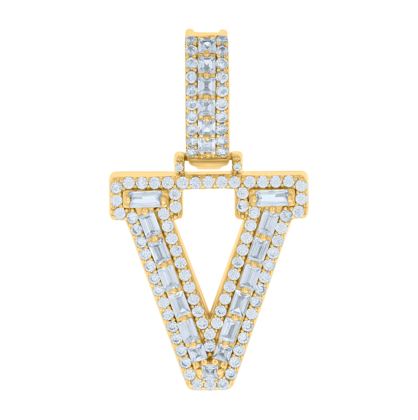 Sterling Silver Yellow-tone Unisex Cubic-Zirconia Initial Alphabet Charm Pendant