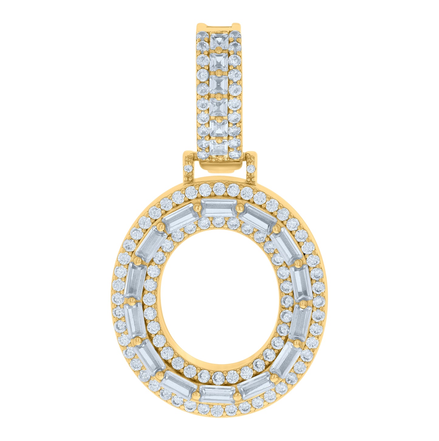 Sterling Silver Yellow-tone Unisex Cubic-Zirconia Initial Alphabet Charm Pendant