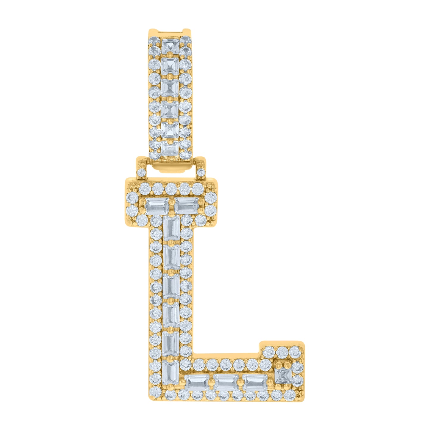 Sterling Silver Yellow-tone Unisex Cubic-Zirconia Initial Alphabet Charm Pendant