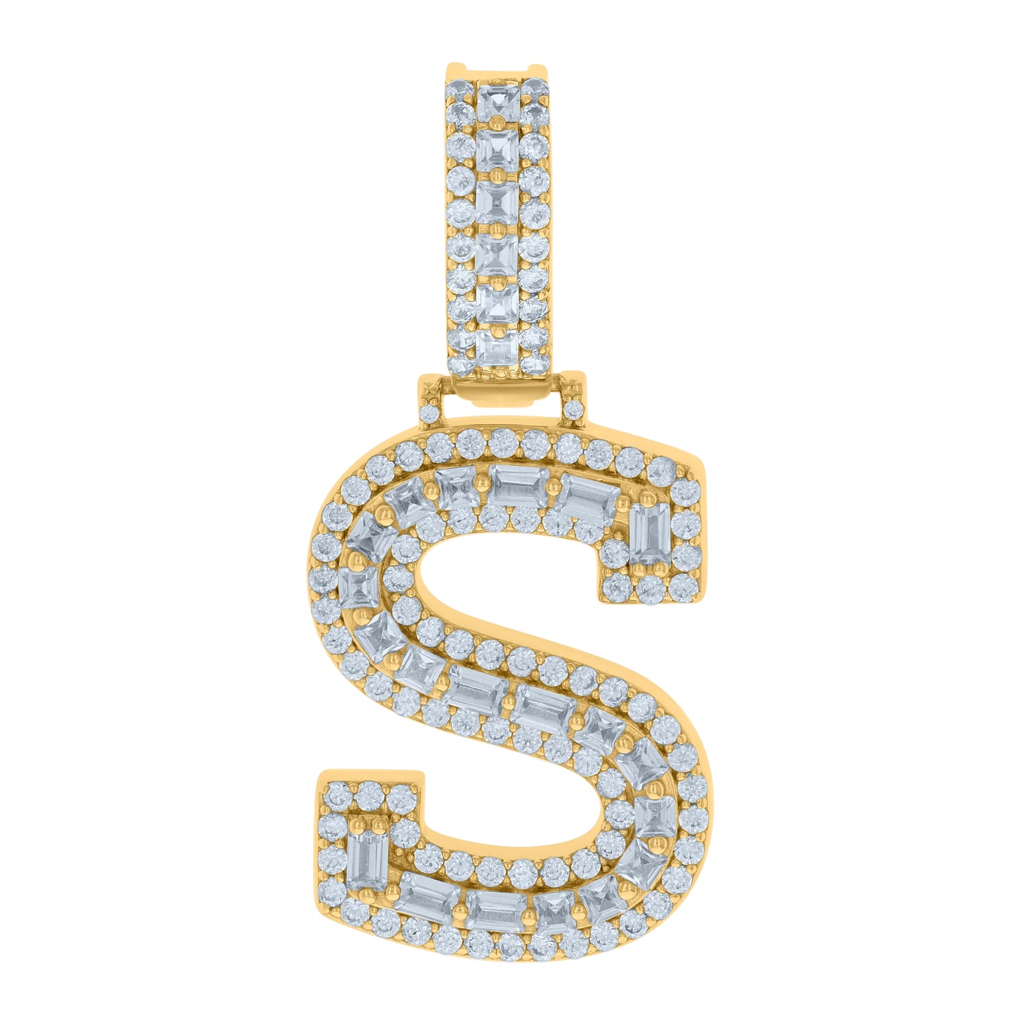 Sterling Silver Yellow-tone Unisex Cubic-Zirconia Initial Alphabet Charm Pendant