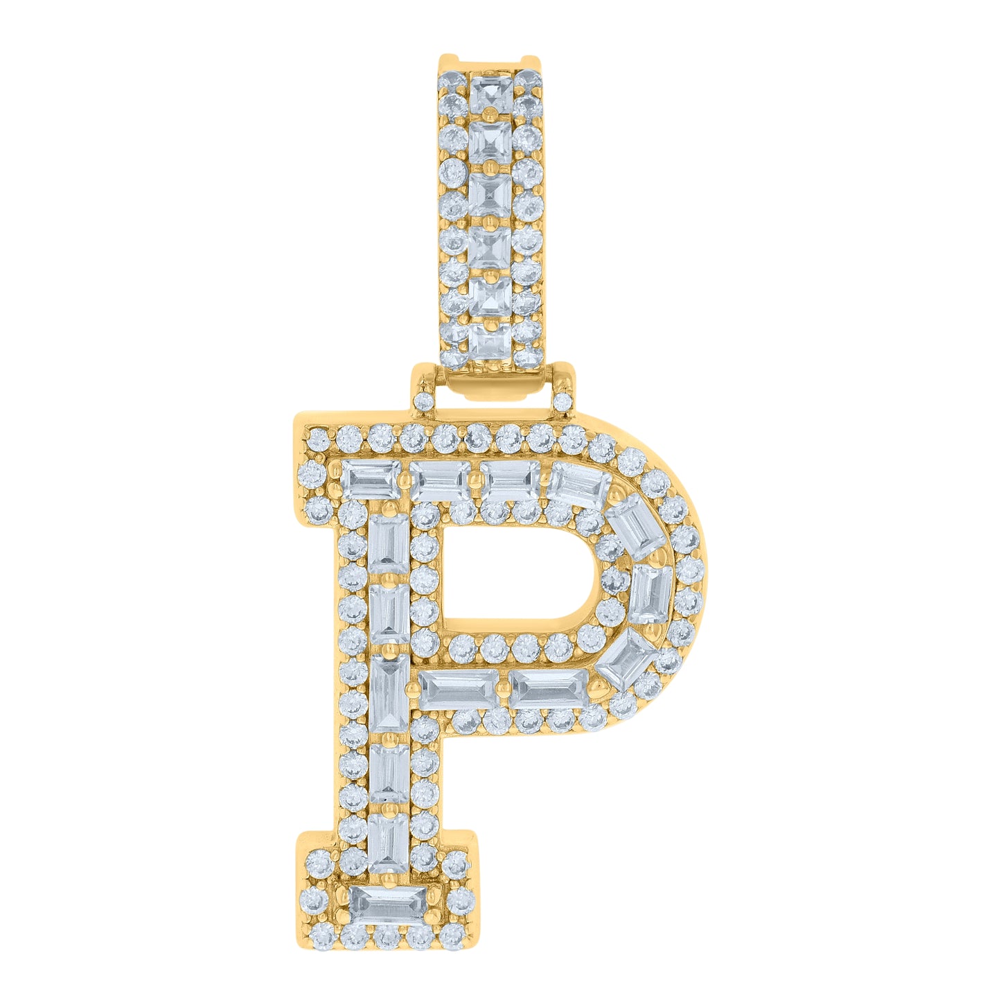 Sterling Silver Yellow-tone Unisex Cubic-Zirconia Initial Alphabet Charm Pendant