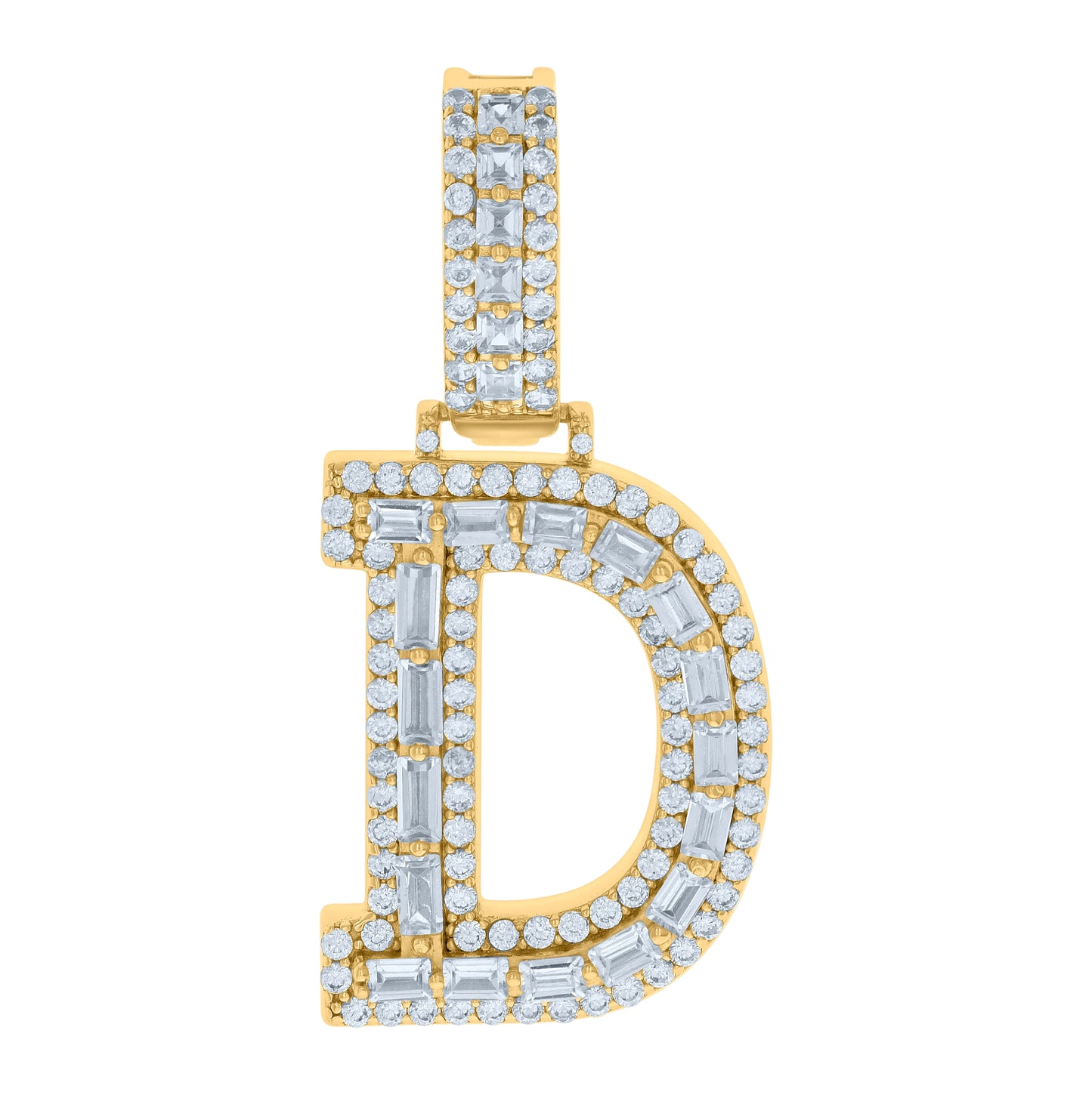 Sterling Silver Yellow-tone Unisex Cubic-Zirconia Initial Alphabet Charm Pendant