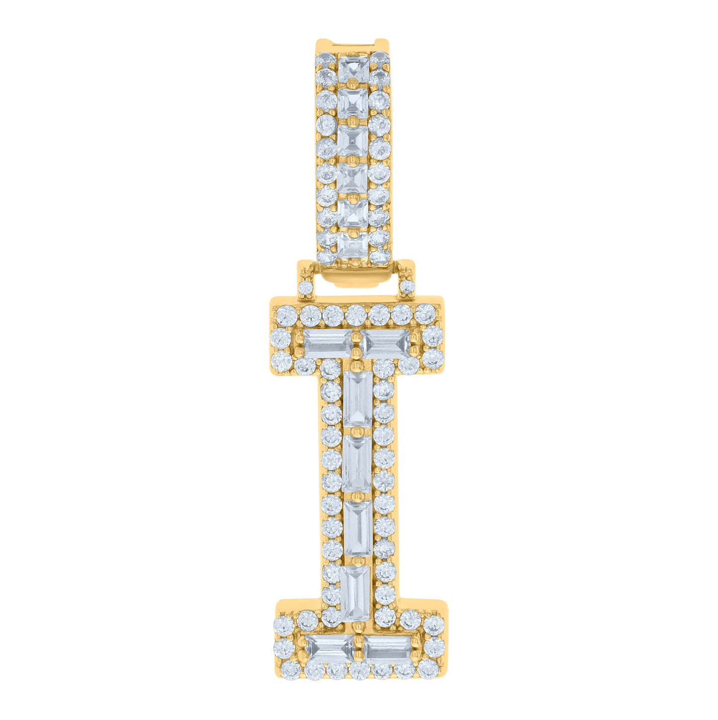 Sterling Silver Yellow-tone Unisex Cubic-Zirconia Initial Alphabet Charm Pendant