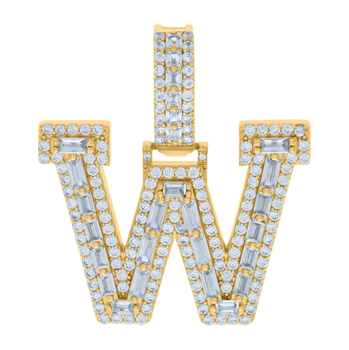 Sterling Silver Yellow-tone Unisex Cubic-Zirconia Initial Alphabet Charm Pendant