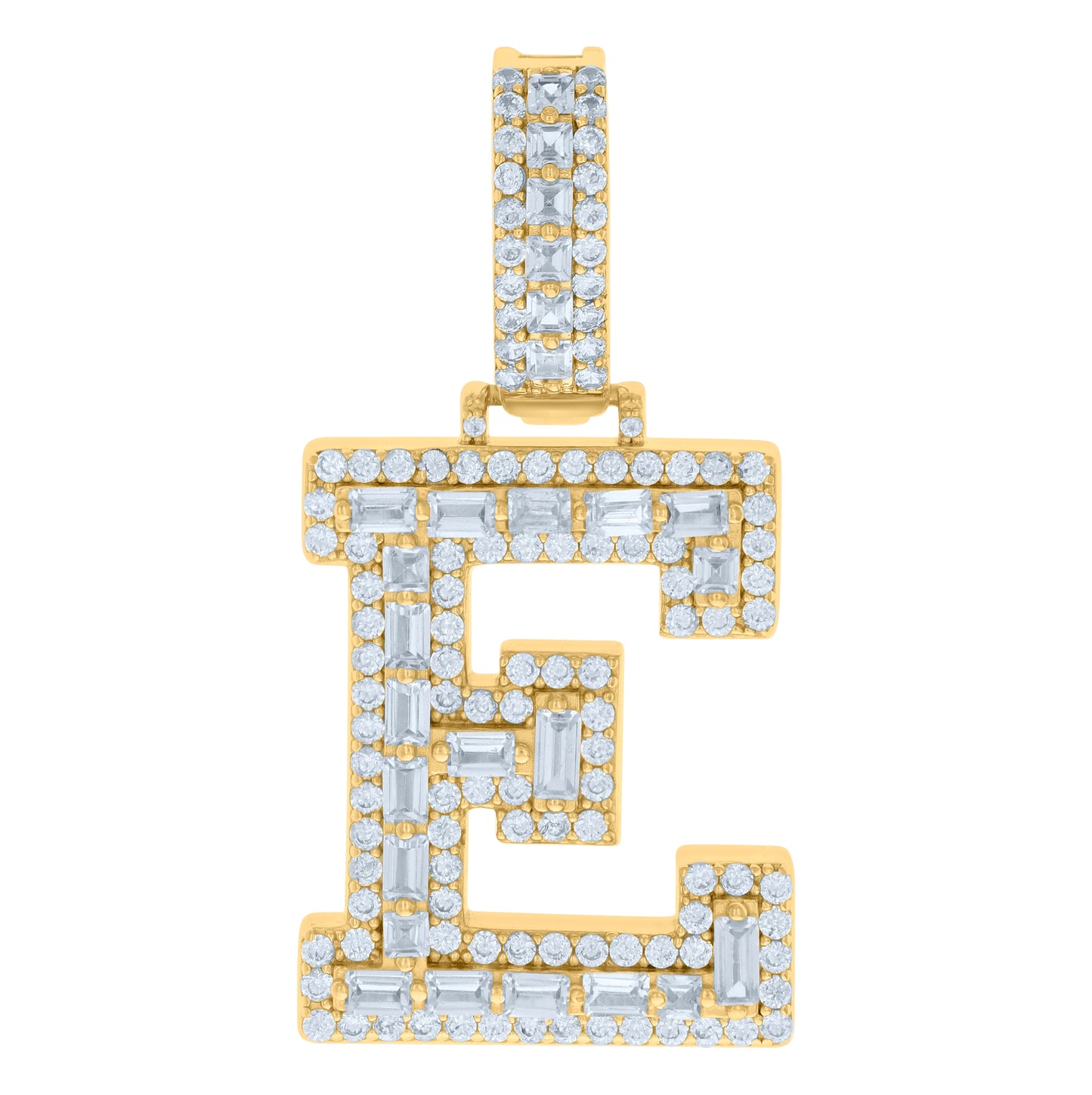 Sterling Silver Yellow-tone Unisex Cubic-Zirconia Initial Alphabet Charm Pendant