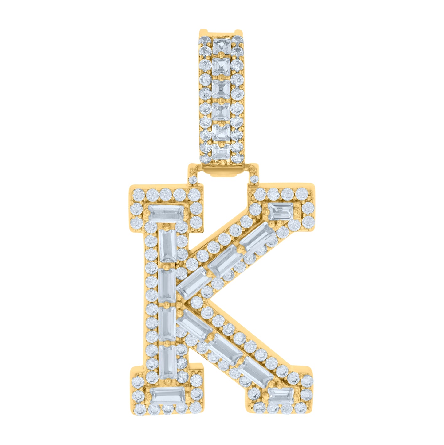 Sterling Silver Yellow-tone Unisex Cubic-Zirconia Initial Alphabet Charm Pendant