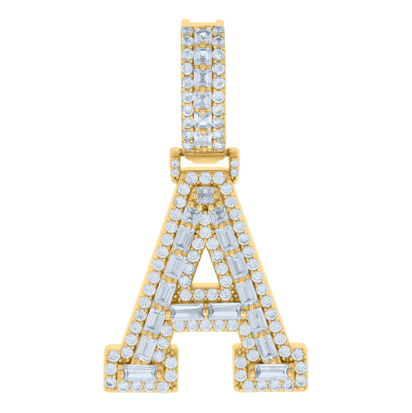 Sterling Silver Yellow-tone Unisex Cubic-Zirconia Initial Alphabet Charm Pendant